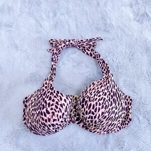 Victorias Secret Swim Halter Bikini Bra Pink Purple Animal Print Underwire 34C